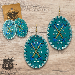 Stamped oval leather earring