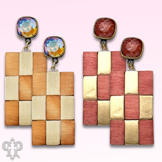 Checkerboard pattern dangle earring with Austrian crystal