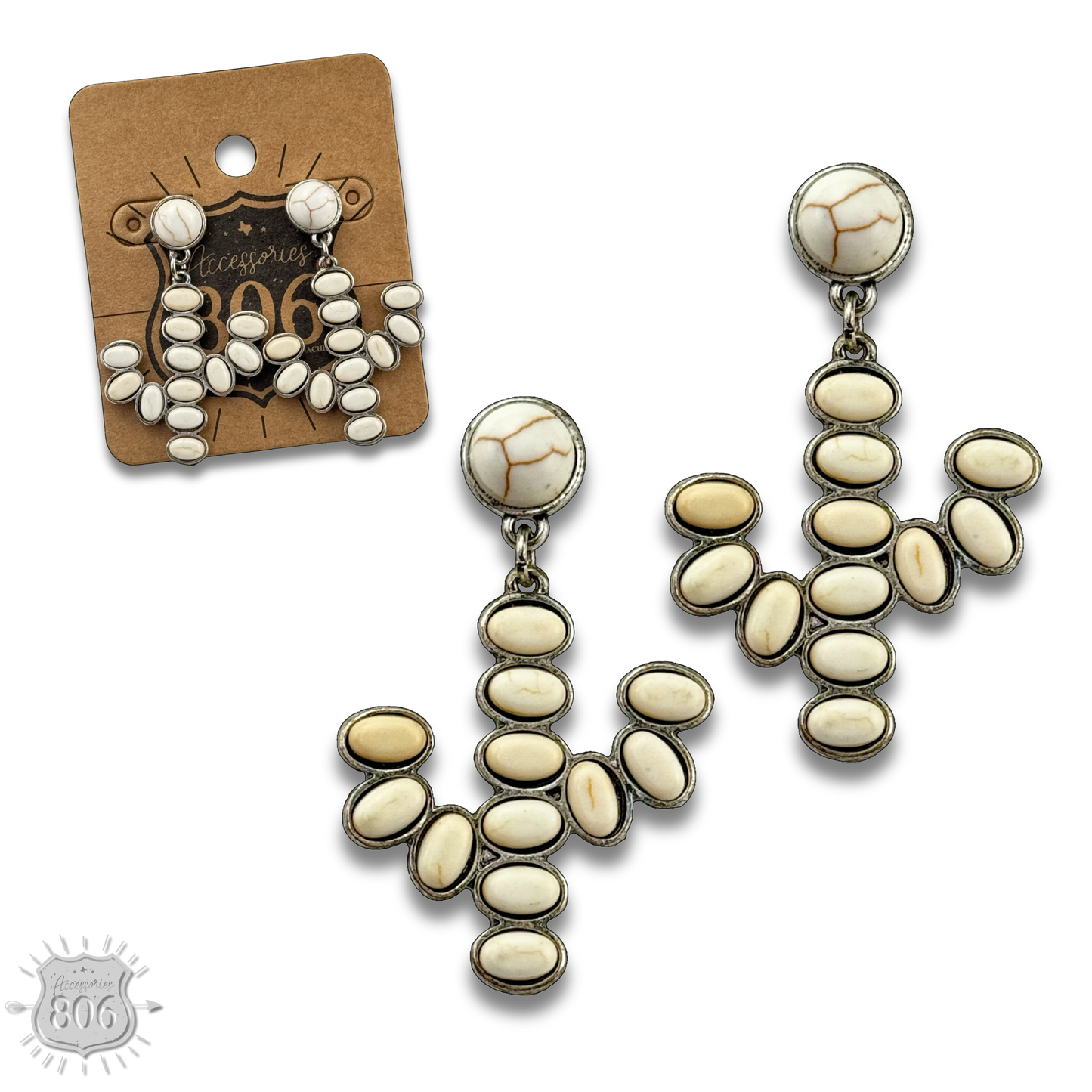 White stone cactus post earring, last call