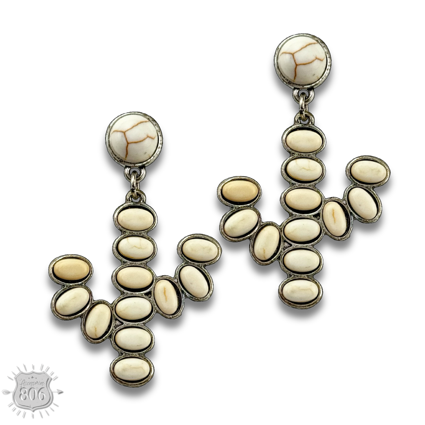 White stone cactus post earring, last call