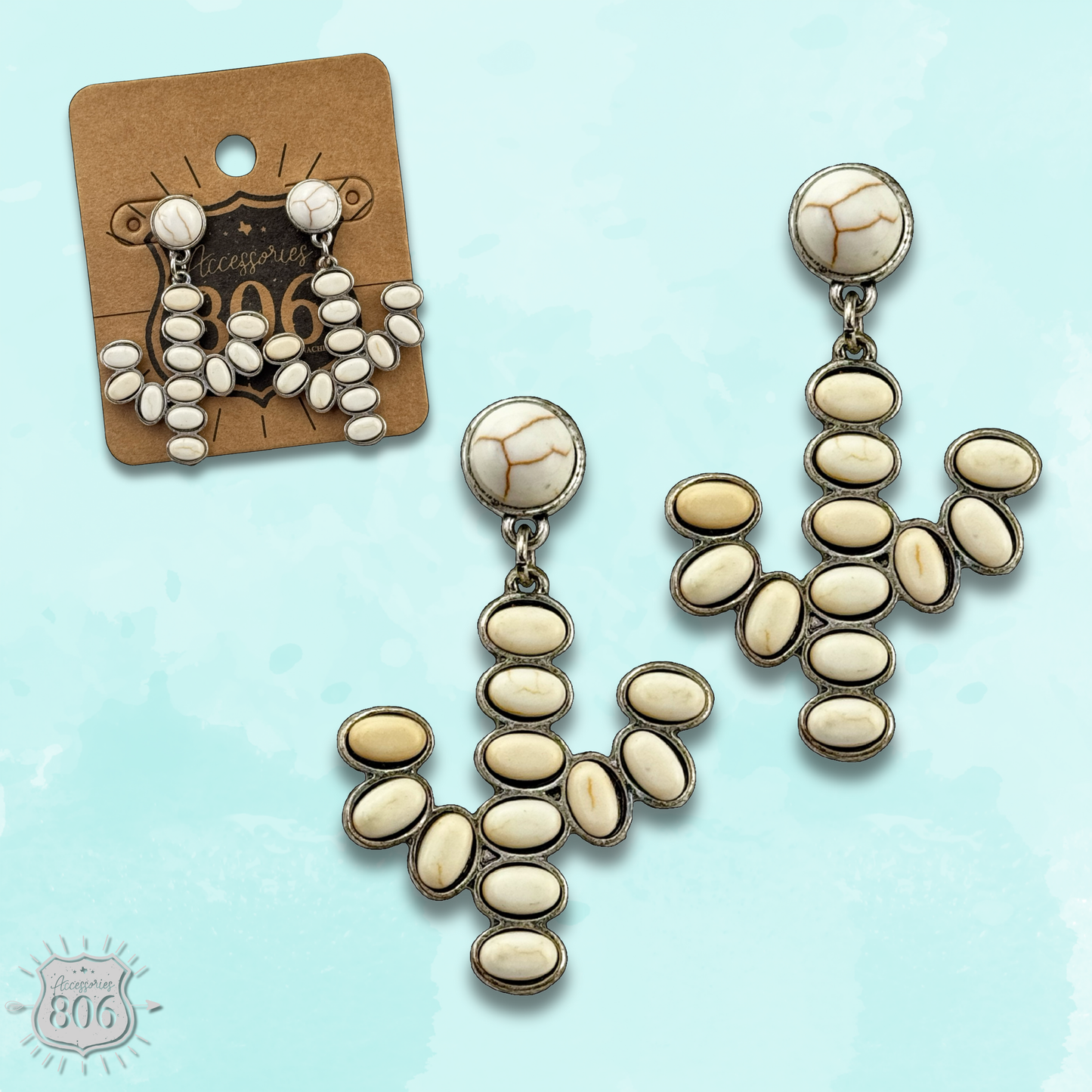 White stone cactus post earring, last call