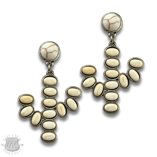 White stone cactus post earring