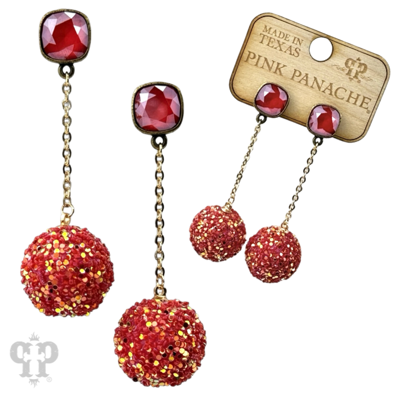 Glitter mesh bead and chain dangle earring with Austrian crystal