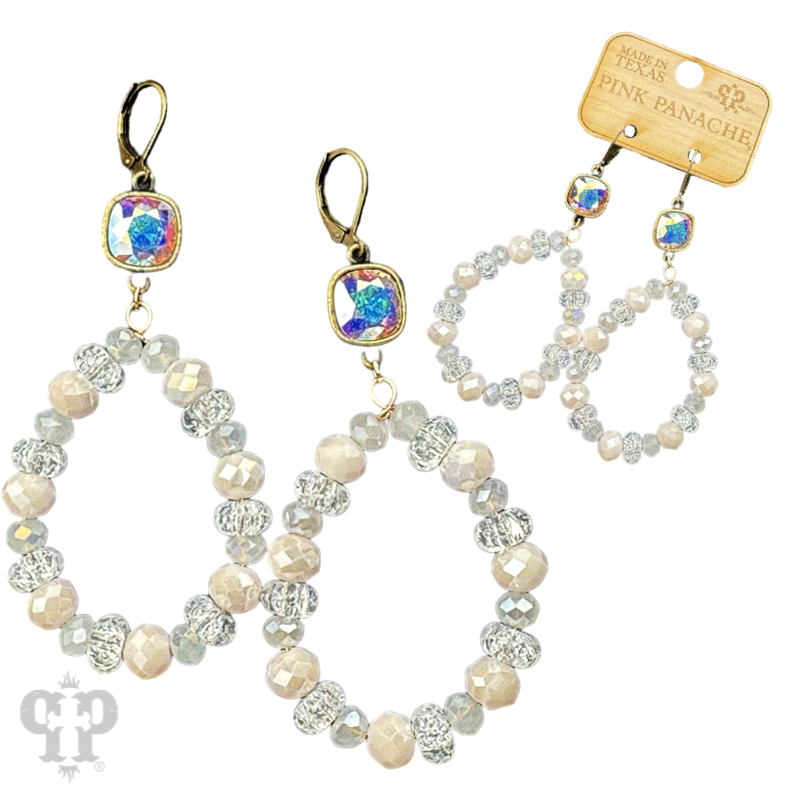 Faceted crystal beaded teardrop dangle earring with Austrian crystal