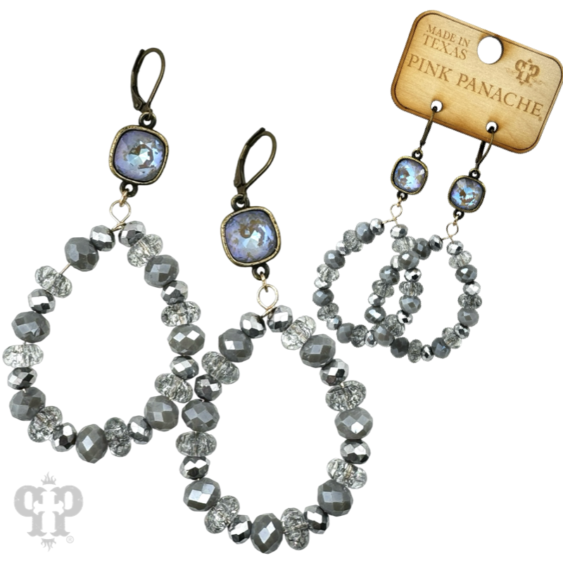 Faceted crystal beaded teardrop dangle earring with Austrian crystal