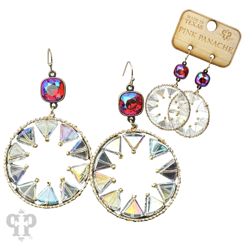 Triangle bead circular dangle earring with Austrian crystal