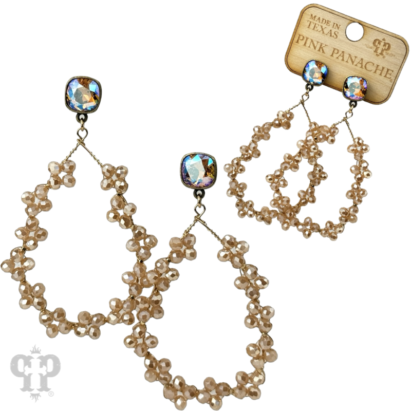 Floral wire wrapped bead teardrop dangle earring with Austrian crystal