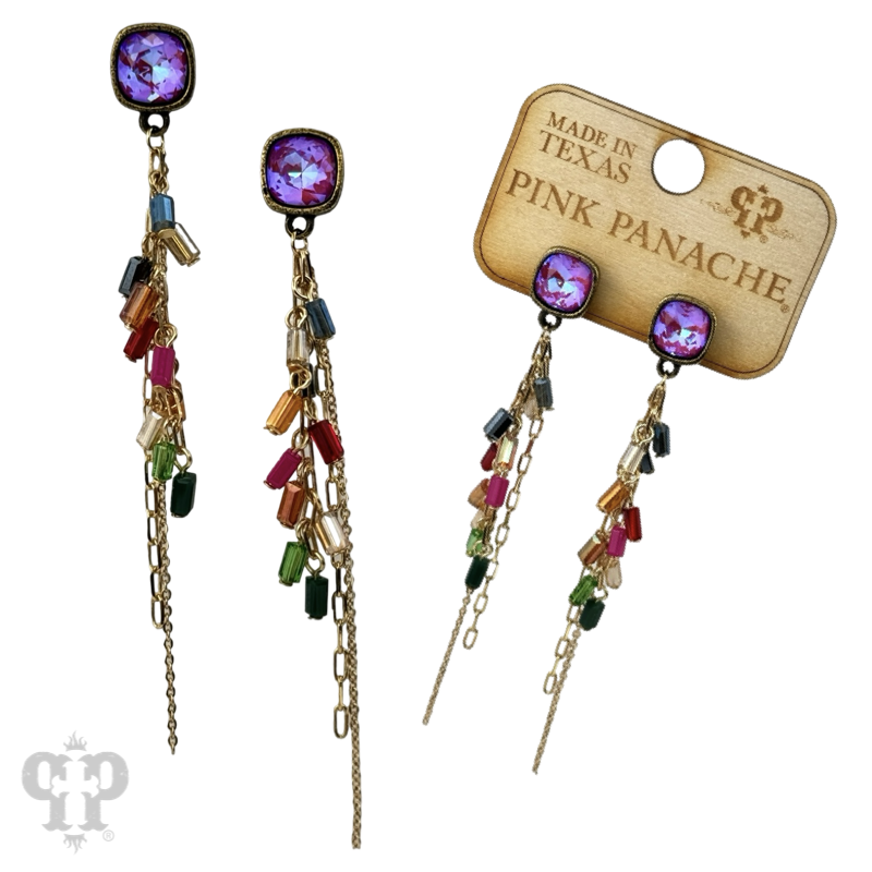 Chain and bead fringe earring, Austrian crystal