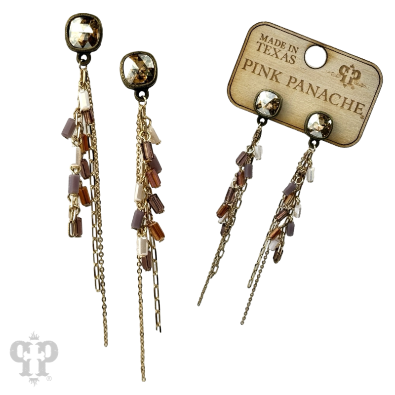 Chain and bead fringe earring, Austrian crystal