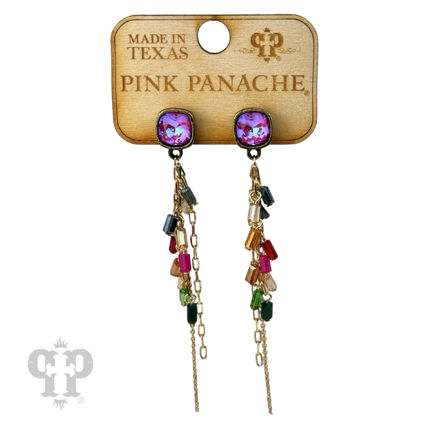 Chain and bead fringe earring, Austrian crystal