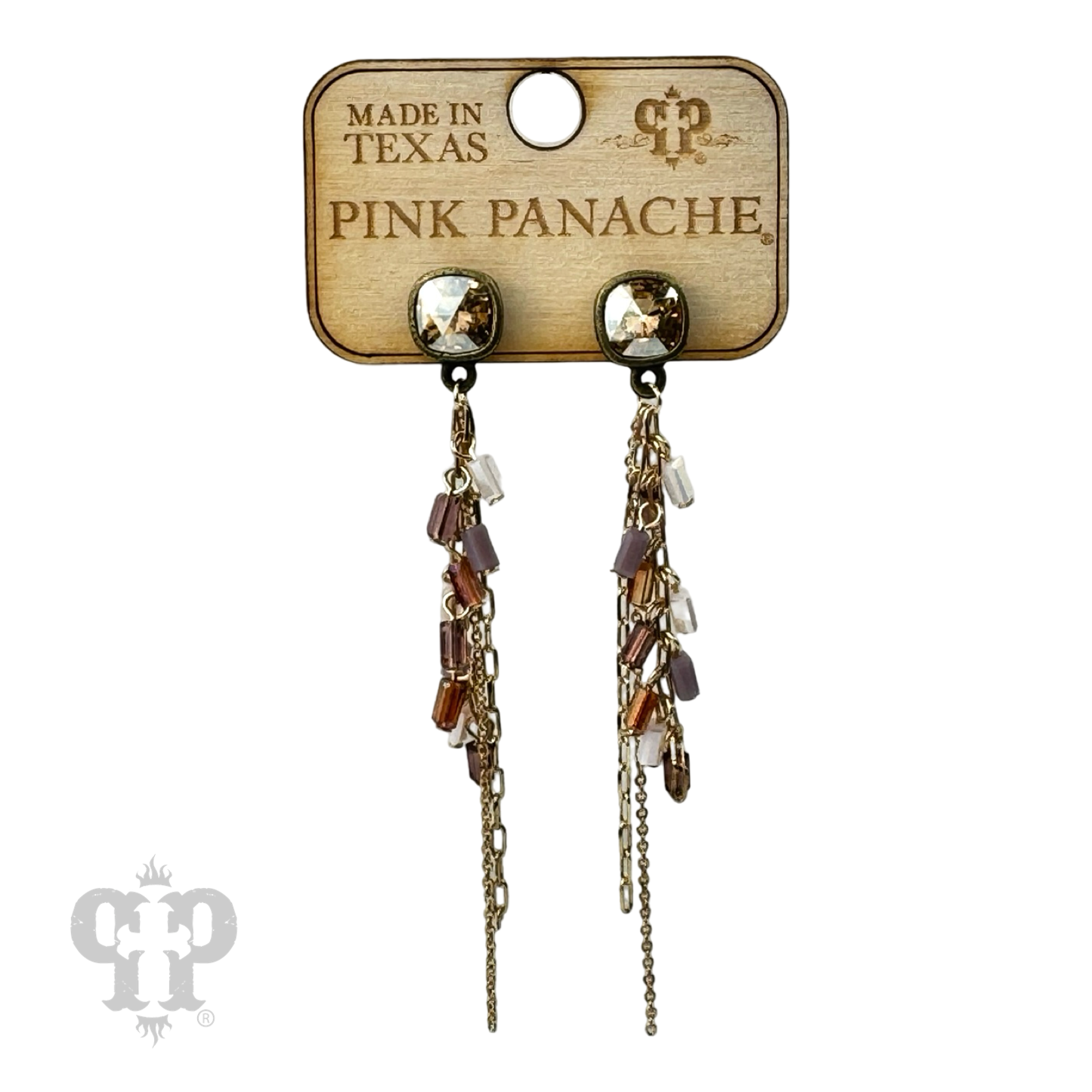 Chain and bead fringe earring, Austrian crystal