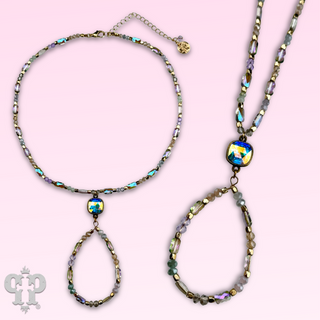 Purple bead and teardrop necklace, Austrian crystal