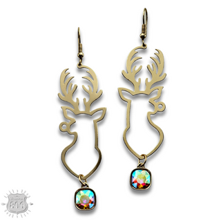 Rhinestone drop reindeer earring