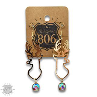 Rhinestone drop reindeer earring