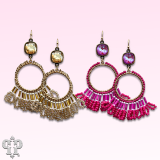 Faceted bead fringe and Austrian crystal dangle earring
