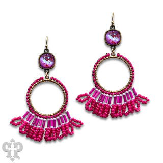 Faceted bead fringe and Austrian crystal dangle earring