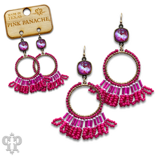 Faceted bead fringe and Austrian crystal dangle earring