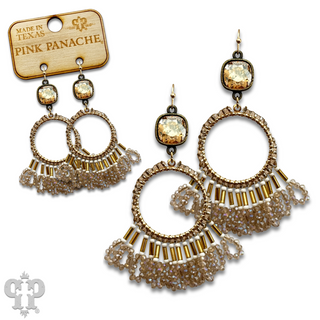 Faceted bead fringe and Austrian crystal dangle earring