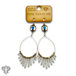 Faceted saucer bead fringe on teardrop earring, Austrian crystal