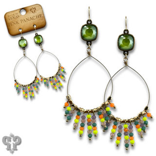 Faceted saucer bead fringe on teardrop earring, Austrian crystal