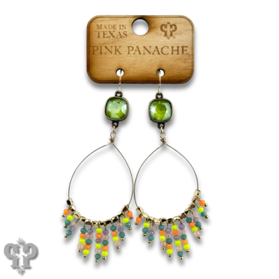 Faceted saucer bead fringe on teardrop earring, Austrian crystal