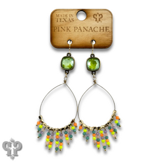 Faceted saucer bead fringe on teardrop earring, Austrian crystal