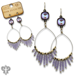 Faceted saucer bead fringe on teardrop earring, Austrian crystal