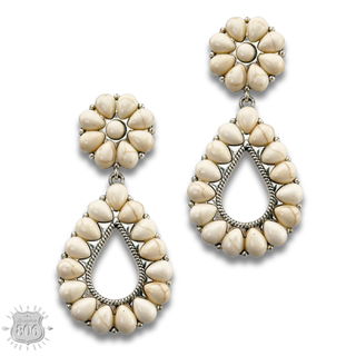 Stone teardrop on flower post earring