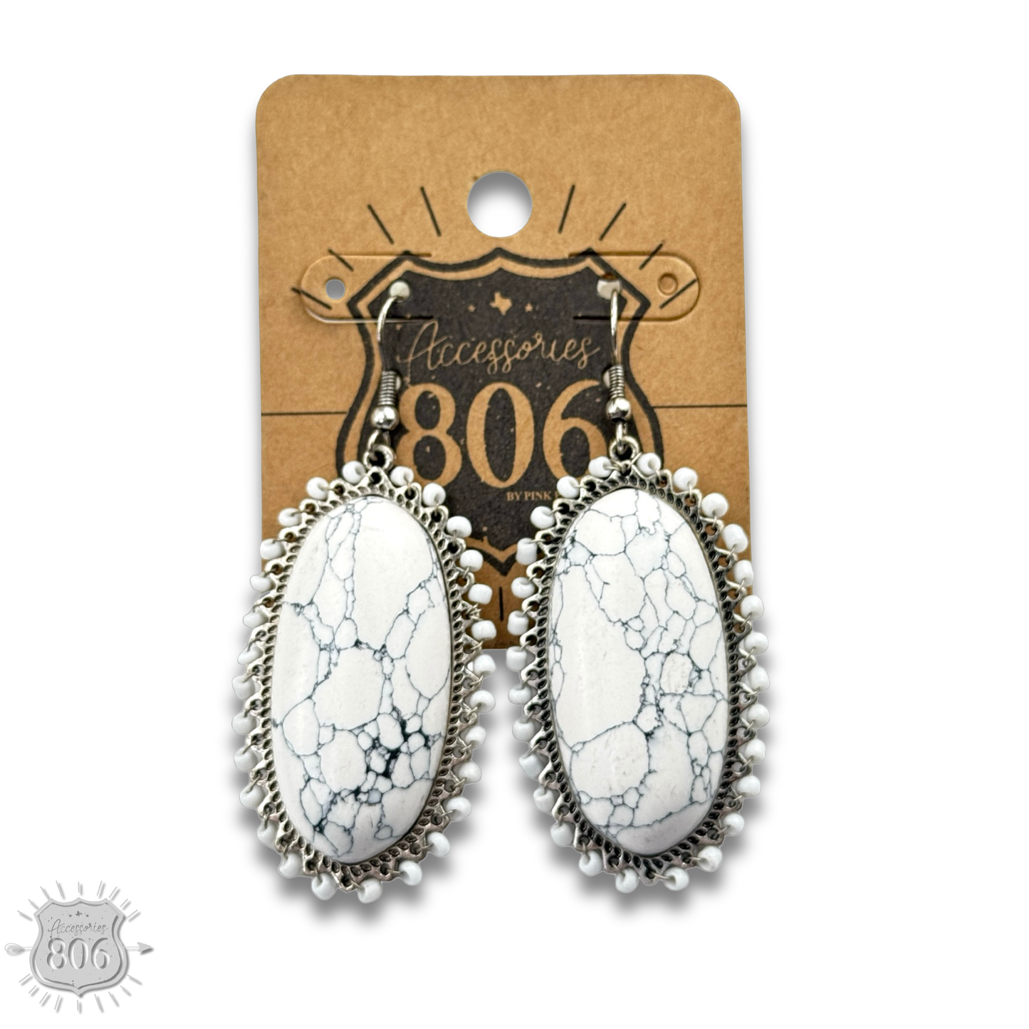 White large stone oval earring, last call
