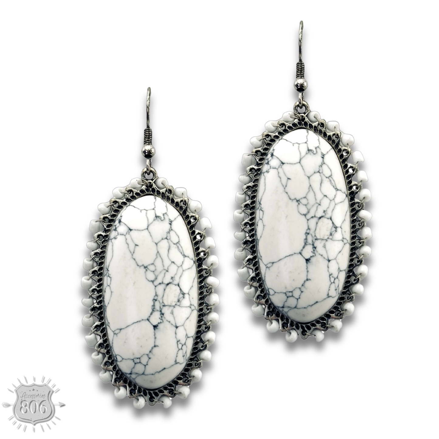 White large stone oval earring, last call