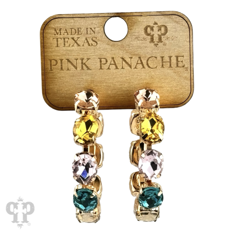 Multi-color oval rhinestone hoop earring
