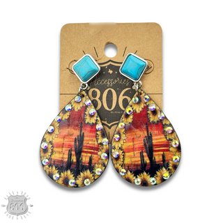 Desert scene teardrop earring