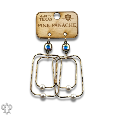 Gold double rectangle earring, Austrian crystal