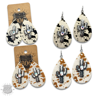 Cow print and cactus teardrop earring