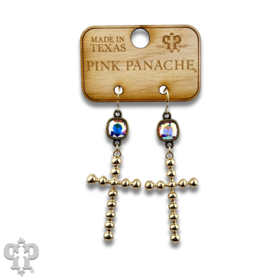 Gold cross earring with Austrian crystal