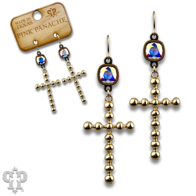 Gold cross earring with Austrian crystal