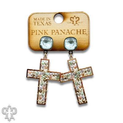 Faceted bead wrapped cross earring, Austrian crystal