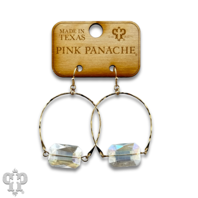 Gold oval and faceted glass bead earring
