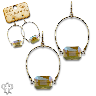 Gold oval and faceted glass bead earring