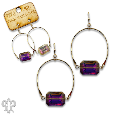 Gold oval and faceted glass bead earring