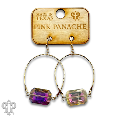 Gold oval and faceted glass bead earring