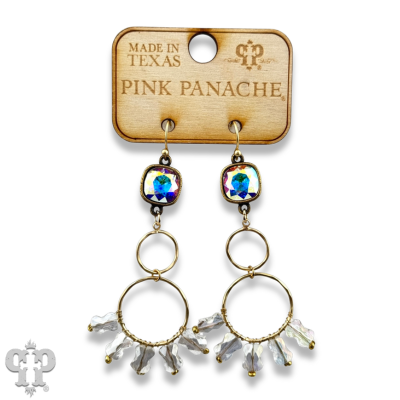 Gold double circle earring with Austrian crystal