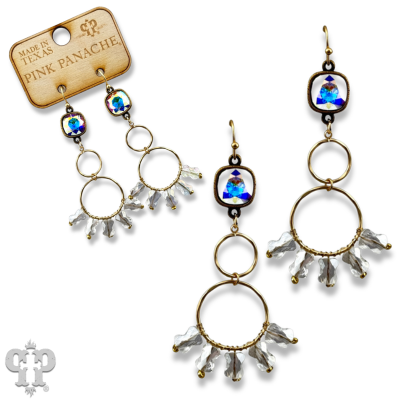 Gold double circle earring with Austrian crystal