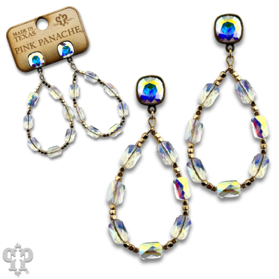 Faceted rectangle bead teardrop earring with Austrian crystal