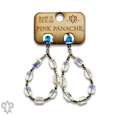 Faceted rectangle bead teardrop earring with Austrian crystal