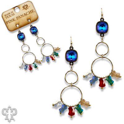 Gold double circle earring with Austrian crystal