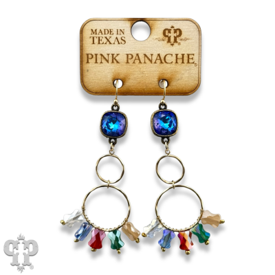 Gold double circle earring with Austrian crystal