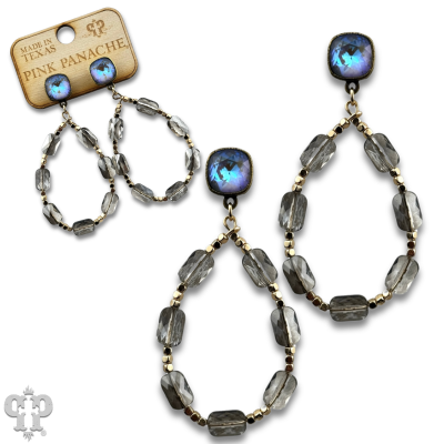 Faceted rectangle bead teardrop earring with Austrian crystal