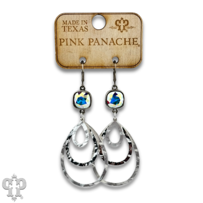 Matte and shiny metal teardrop earring with Austrian crystal