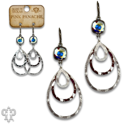 Matte and shiny metal teardrop earring with Austrian crystal